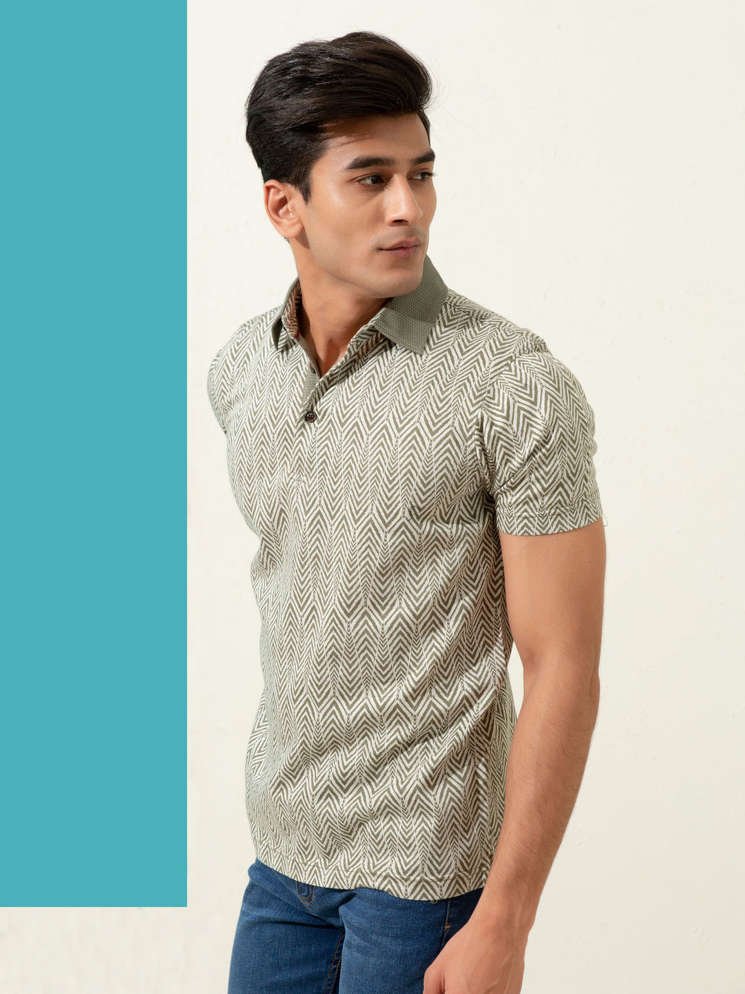Olive Jacquard Zig-Zag Patterned Polo Brumano Pakistan