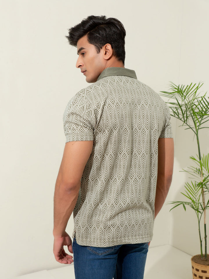 Olive Jacquard Zig-Zag Patterned Polo Brumano Pakistan