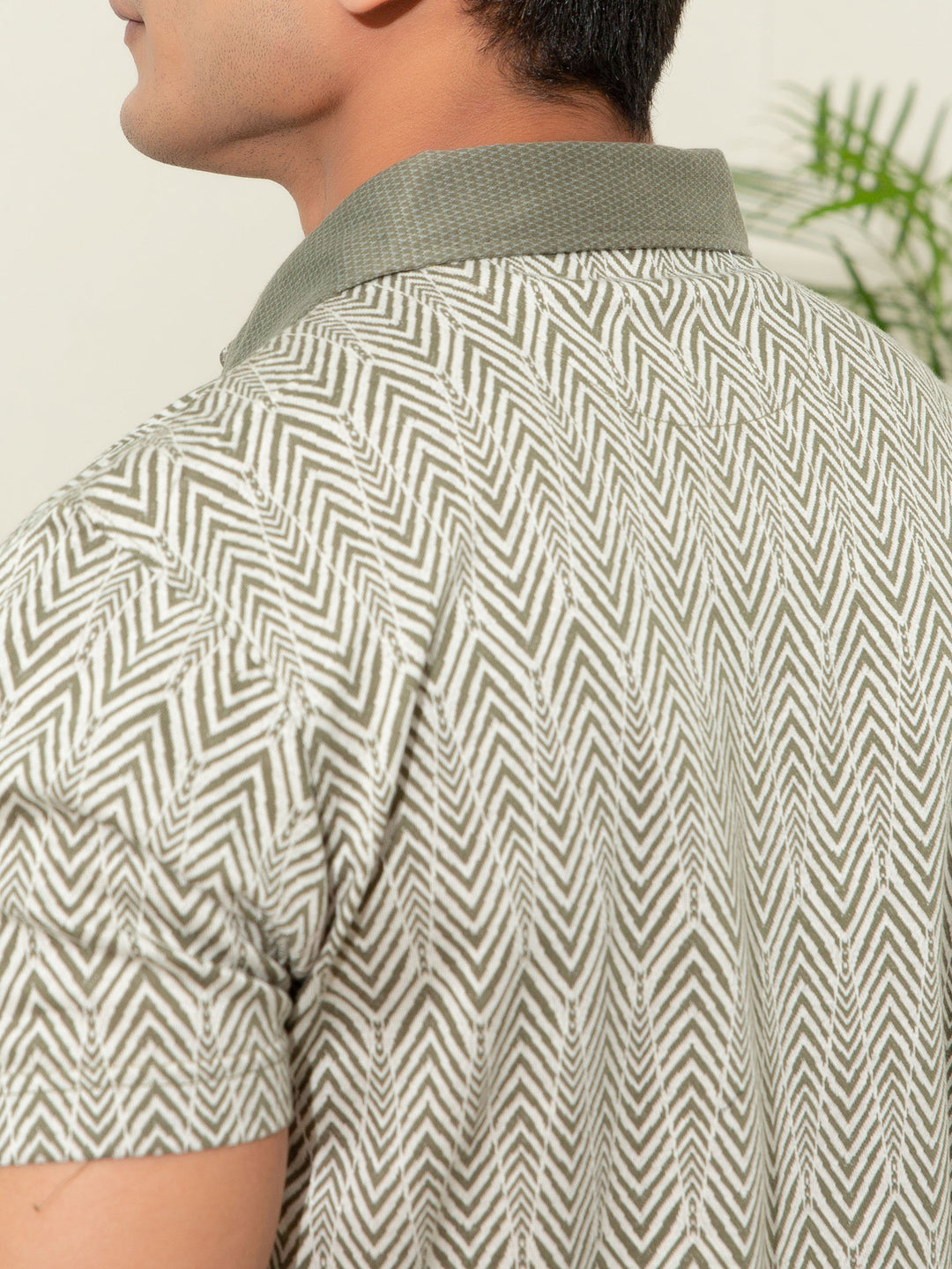 Olive Jacquard Zig-Zag Patterned Polo Brumano Pakistan