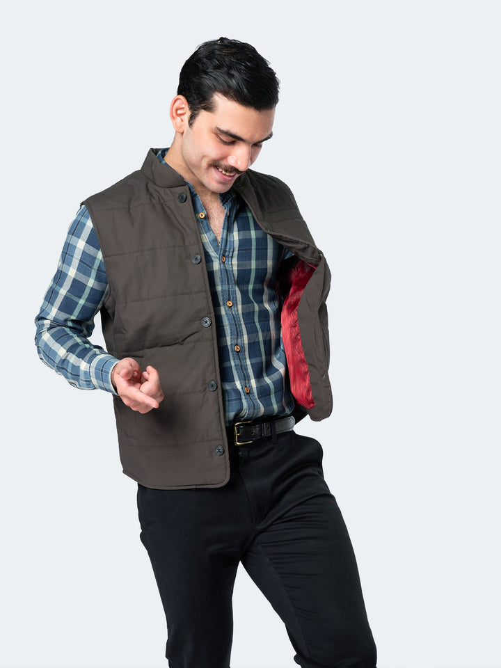Olive Quilted Sleeveless Vest Brumano Pakistan