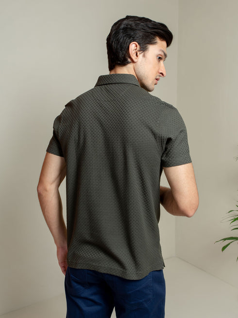 Olive Textured Polo With Classic Collar Brumano Pakistan