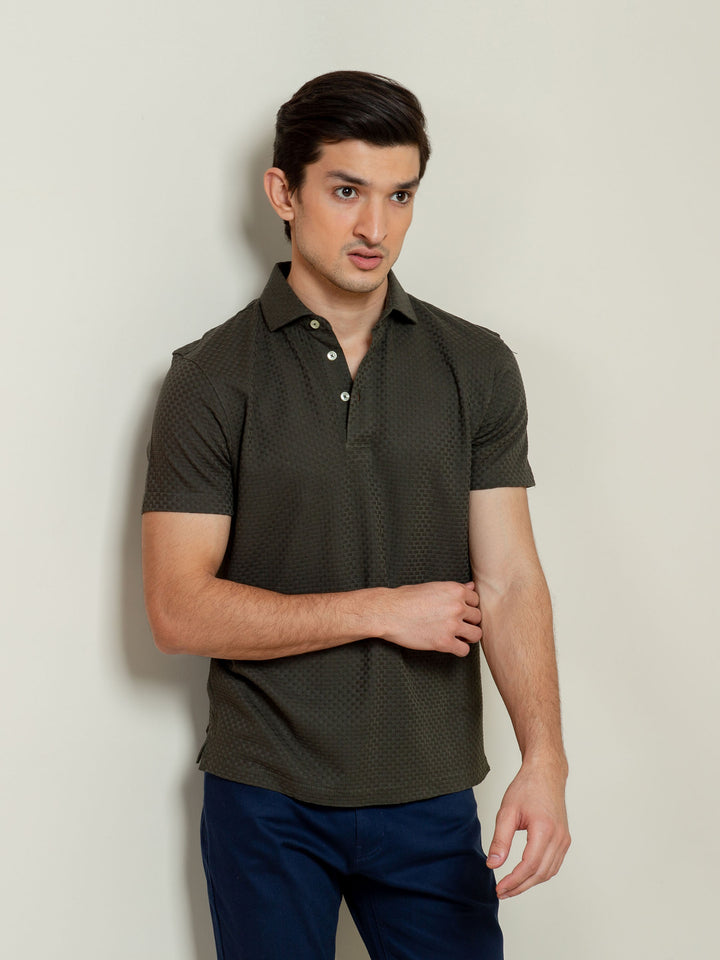 Olive Textured Polo With Classic Collar Brumano Pakistan