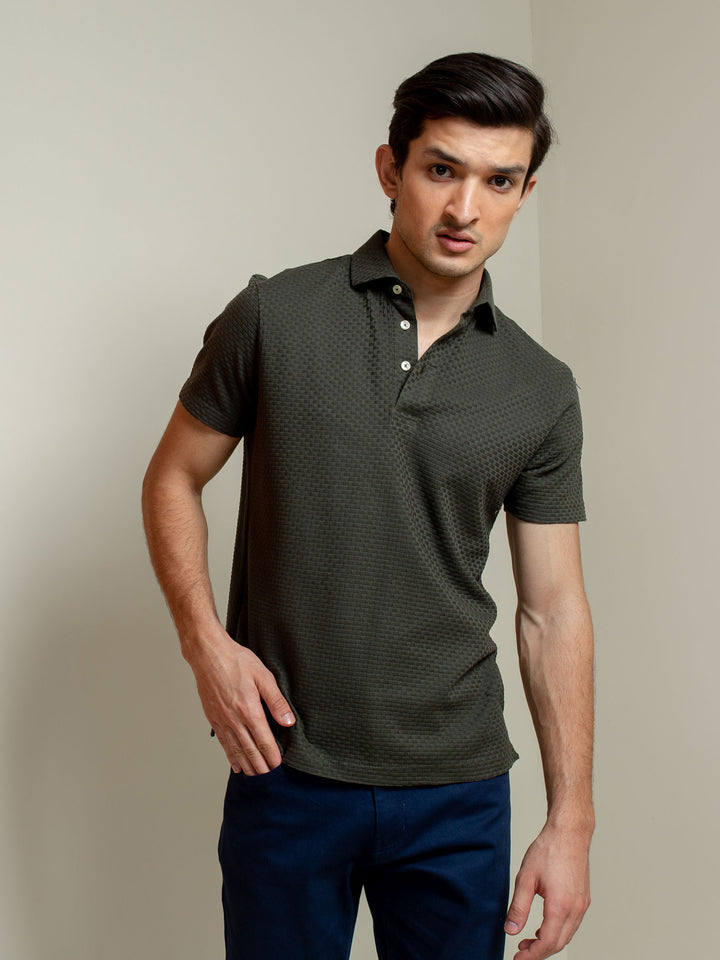 Olive Textured Polo With Classic Collar Brumano Pakistan