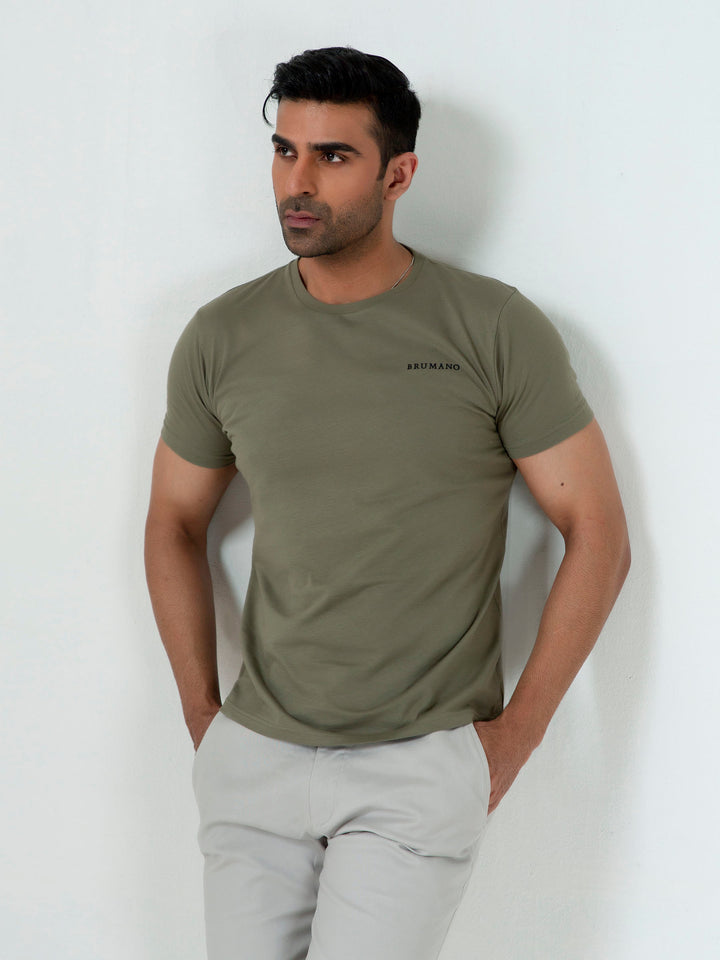 Olive Green Basic Crew Neck T-Shirt Brumano Pakistan