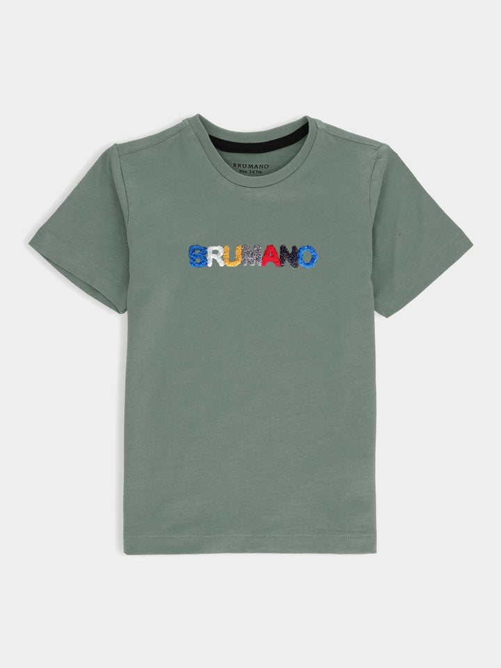 Olive Green Chenille Embroidered Casual Tee Brumano Pakistan