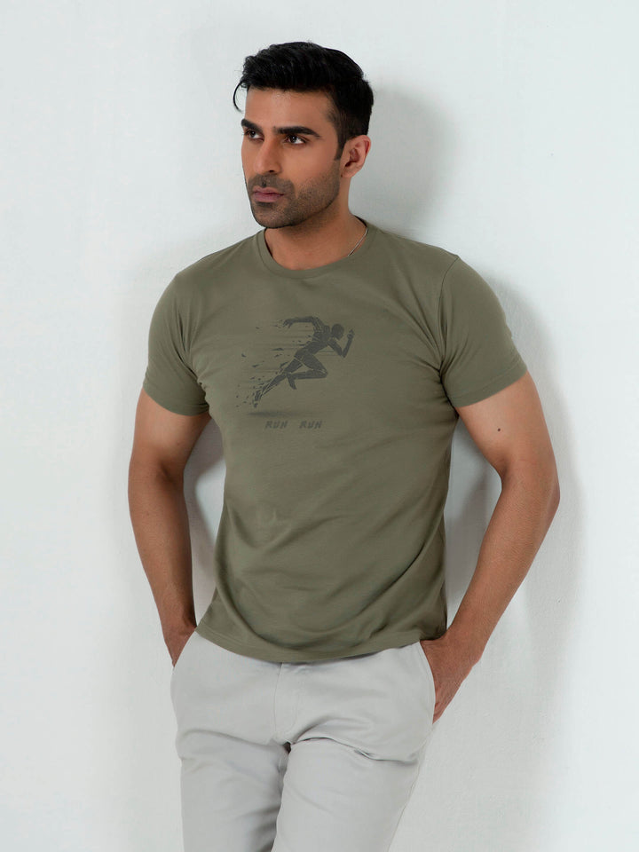 Olive Green Graphic Printed T-Shirt Brumano Pakistan