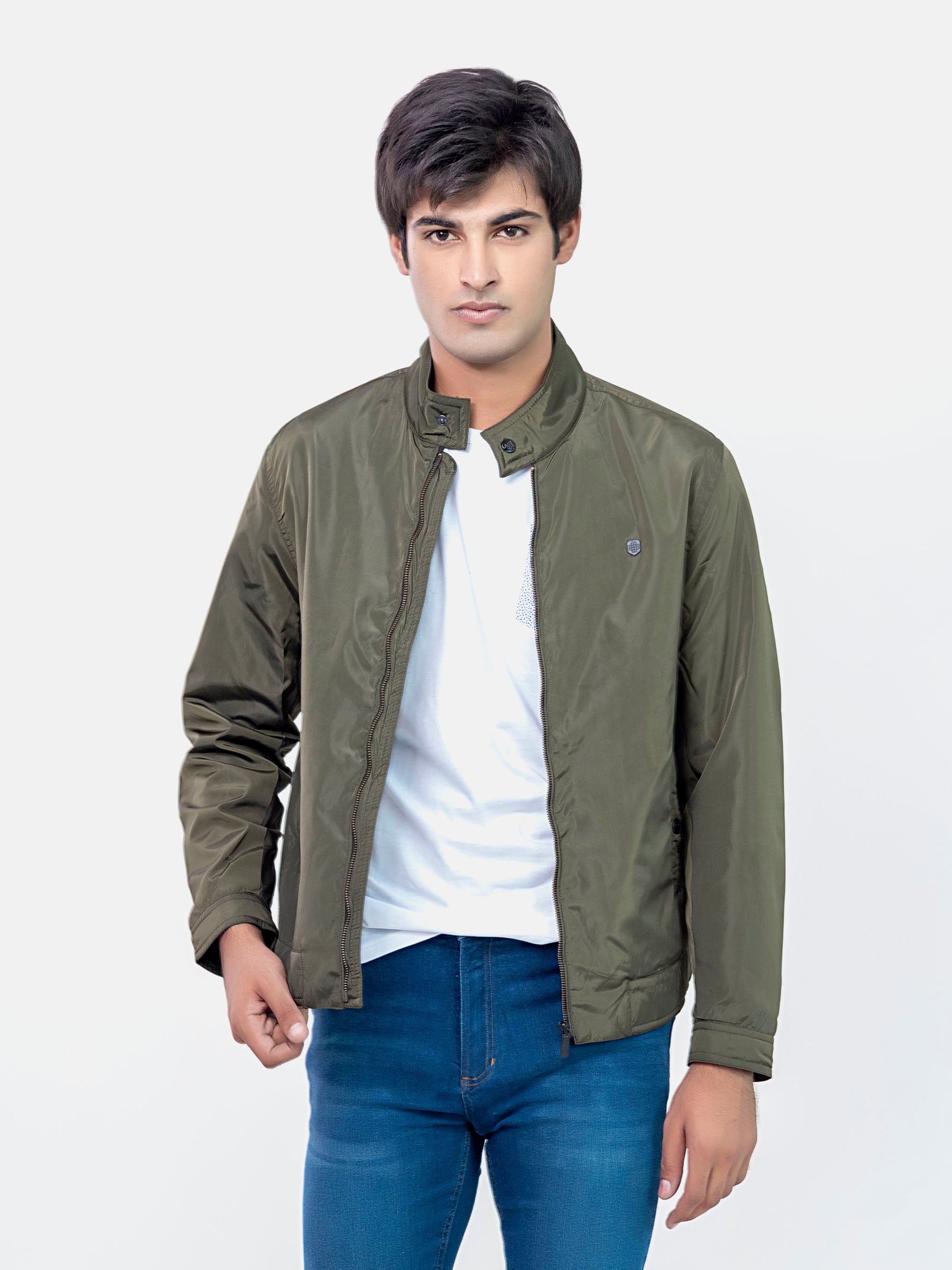 Olive Green Light Weight Harrington Jacket For Mens - Brumano Menswear