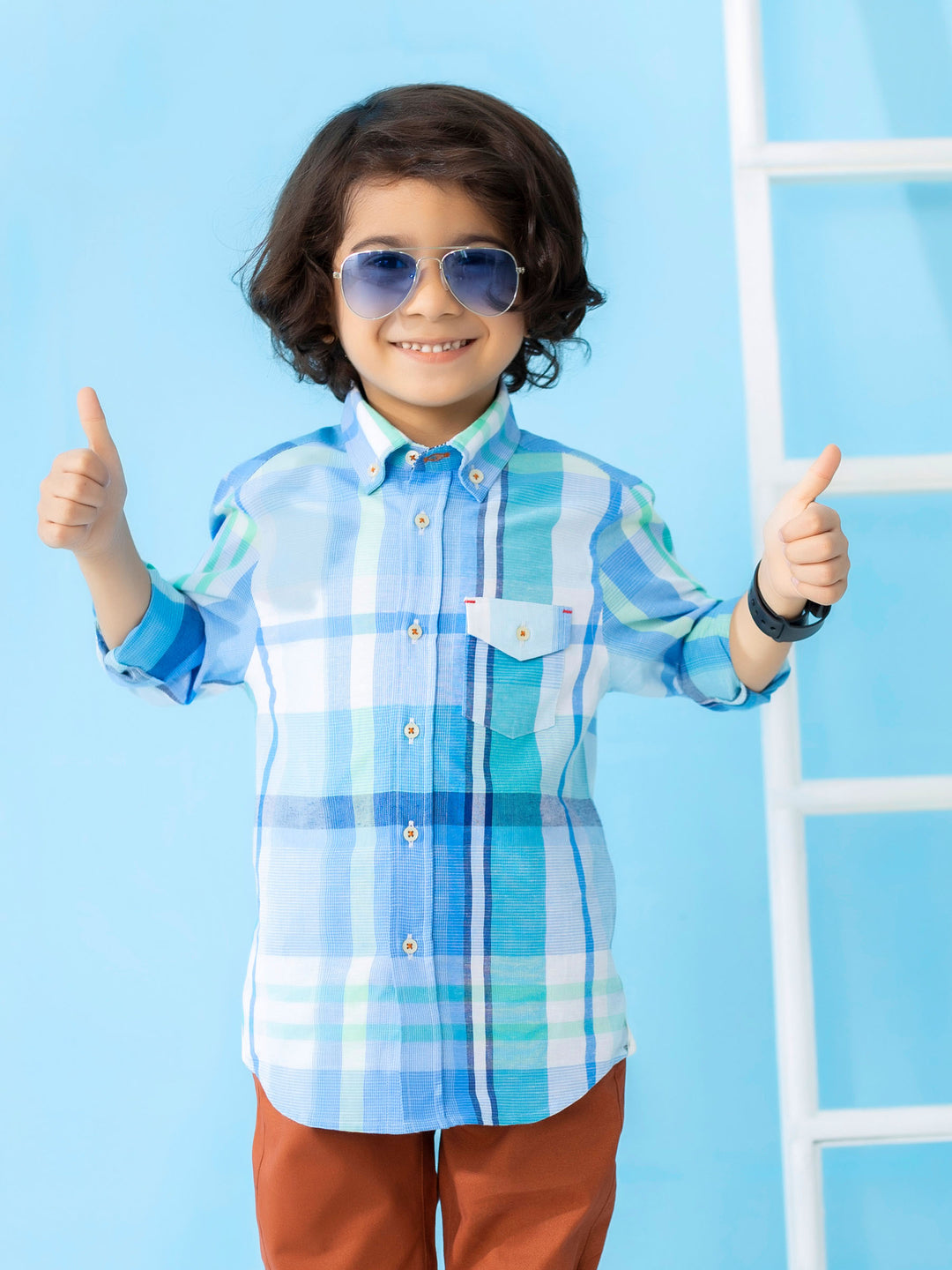 Pastel blue long sleeve checkered casual shirt brumano pakistan