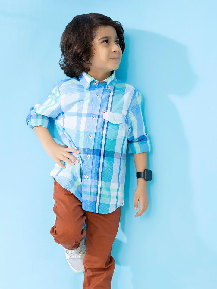 Pastel Blue Long Sleeve Checkered Casual Shirt Brumano Pakistan