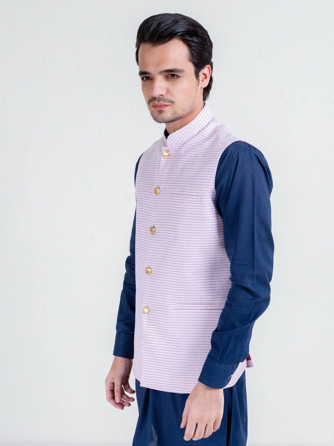 Pink & black dobby structured waistcoat brumano pakistan
