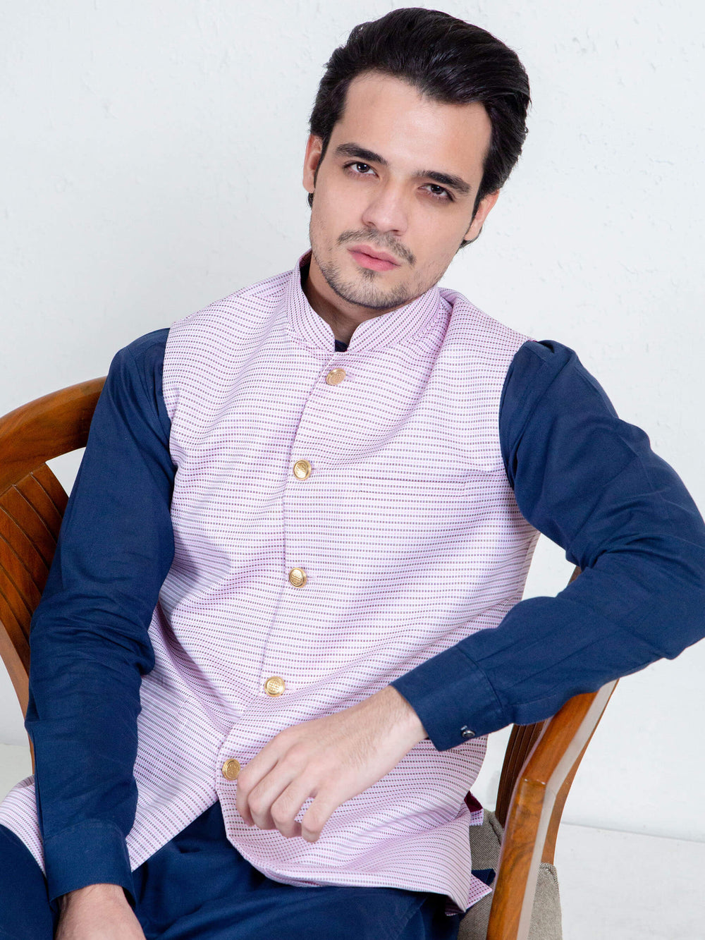 Pink & black dobby structured waistcoat brumano pakistan