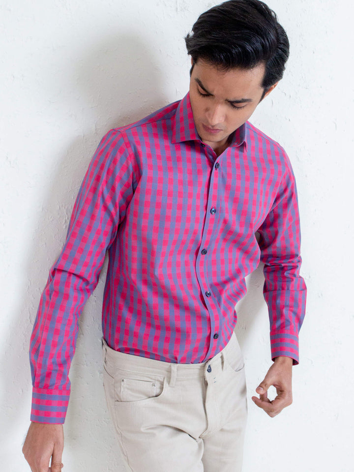 Pink & Blue Checkered Shirt Brumano Pakistan