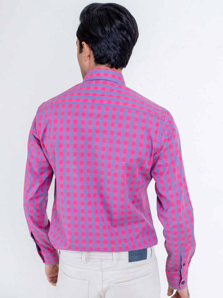 Pink & Blue Checkered Shirt Brumano Pakistan