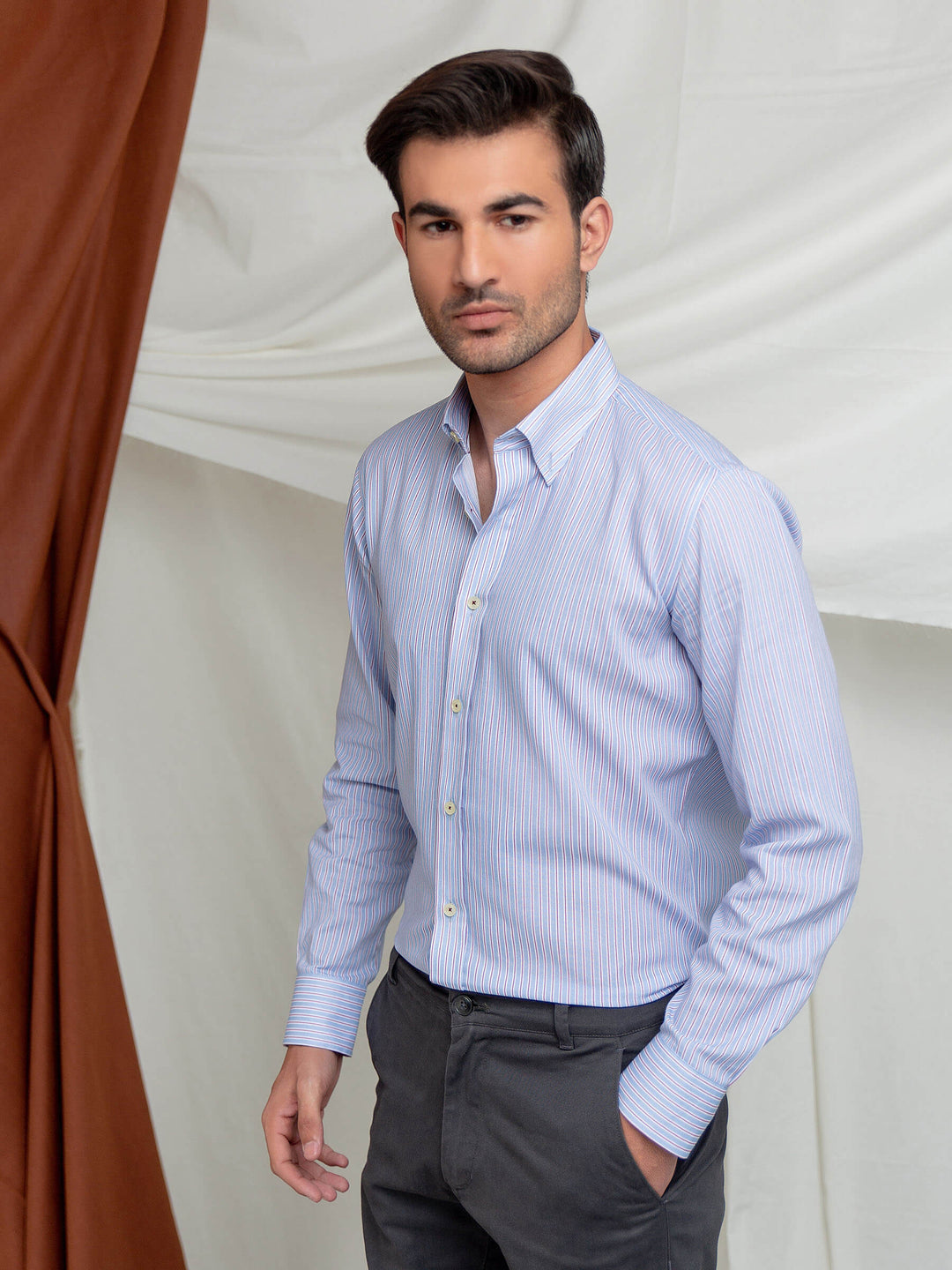 Pink & Blue Striped Button Down Shirt Brumano Pakistan