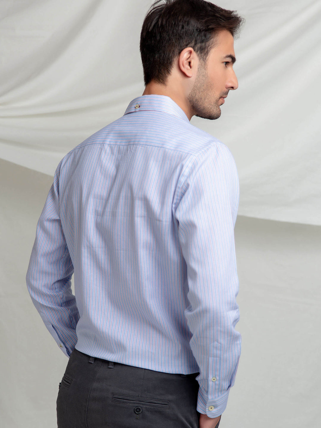 Pink & Blue Striped Button Down Shirt Brumano Pakistan