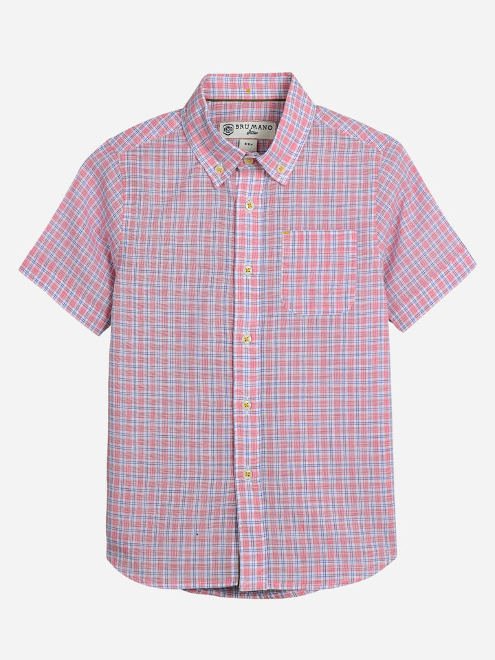 Pink Linen Checkered Short Sleeve Casual Shirt Brumano Pakistan