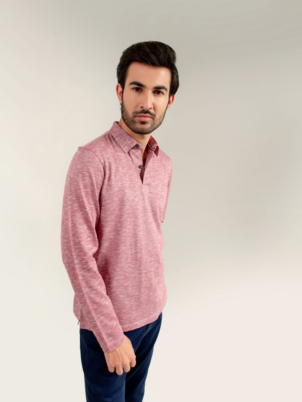 Pink mercerized full sleeves polo shirt brumano pakistan