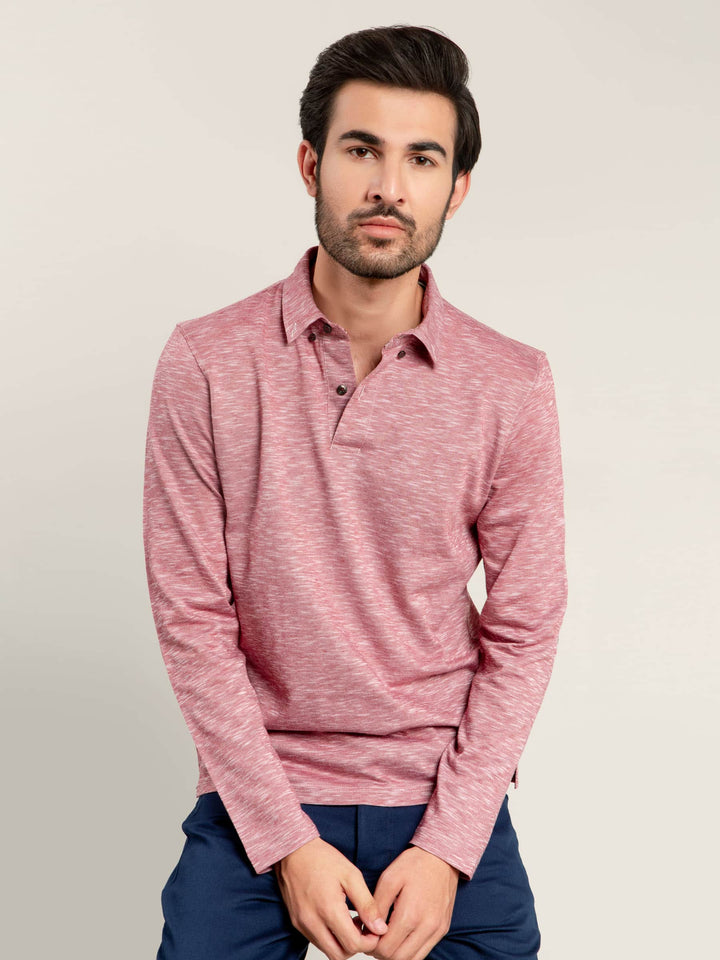 Pink Mercerized Full Sleeves Polo Shirt Brumano Pakistan
