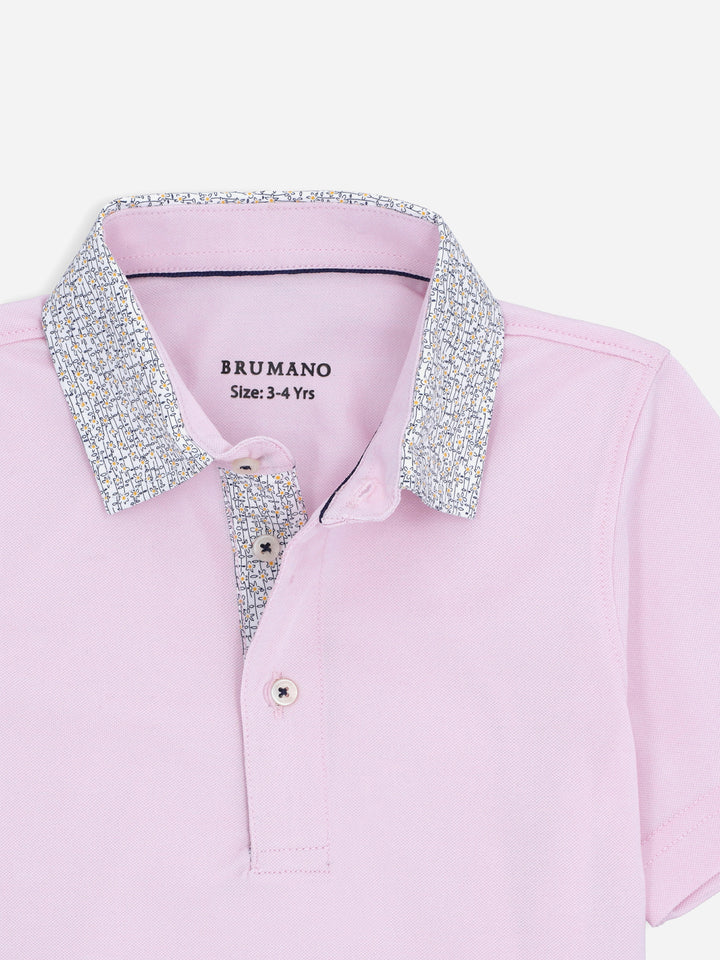 Pink Casual Polo Shirt With Printed Floral Collar Brumano Pakistan