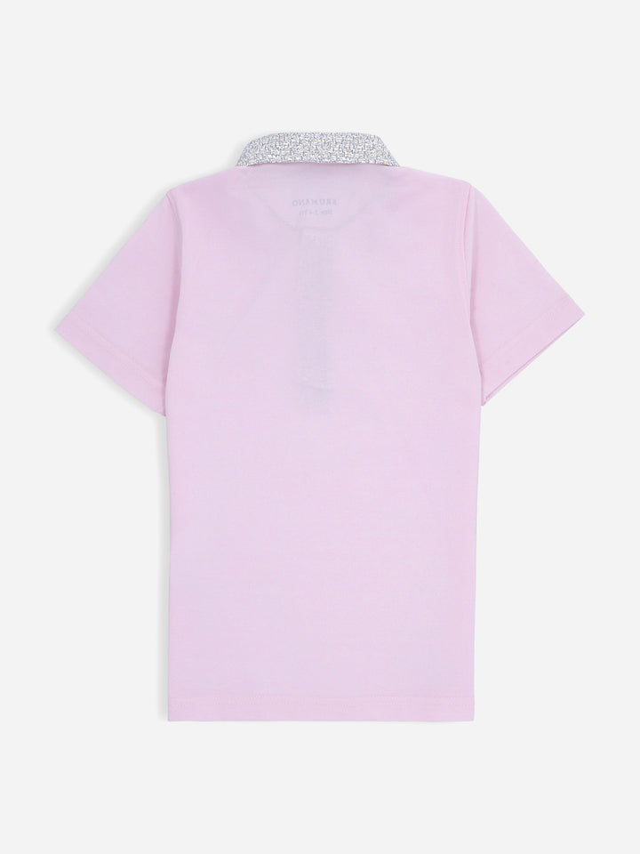 Pink Casual Polo Shirt With Printed Floral Collar Brumano Pakistan