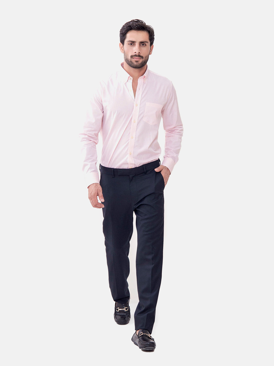 Pink gingham formal button down shirt brumano pakistan 