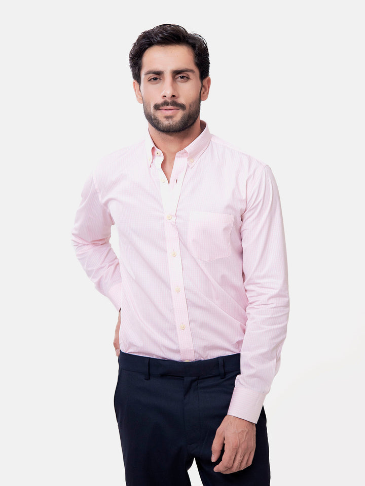 Pink Gingham Formal Button Down Shirt Brumano Pakistan 