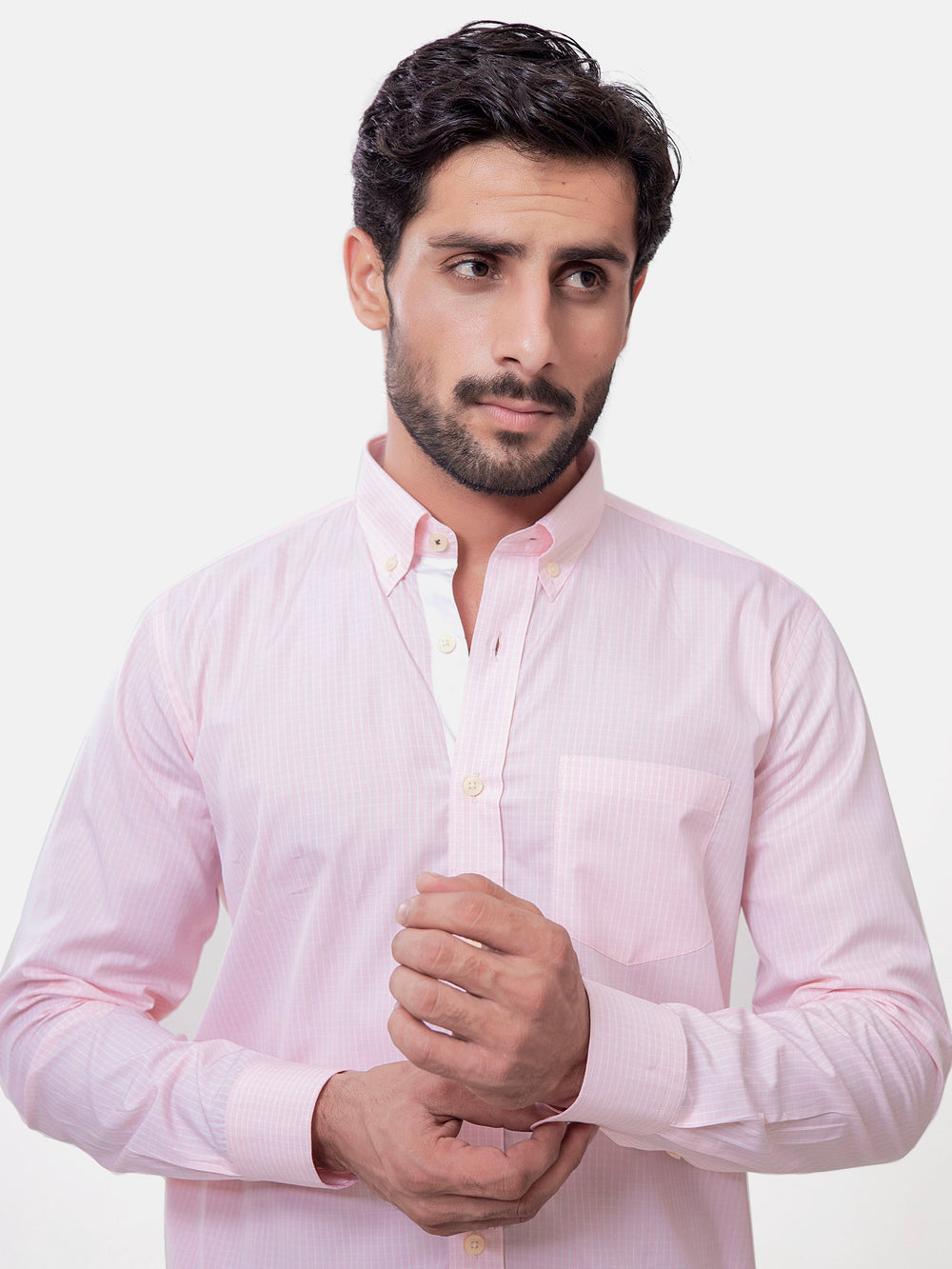 Pink gingham formal button down shirt brumano pakistan 