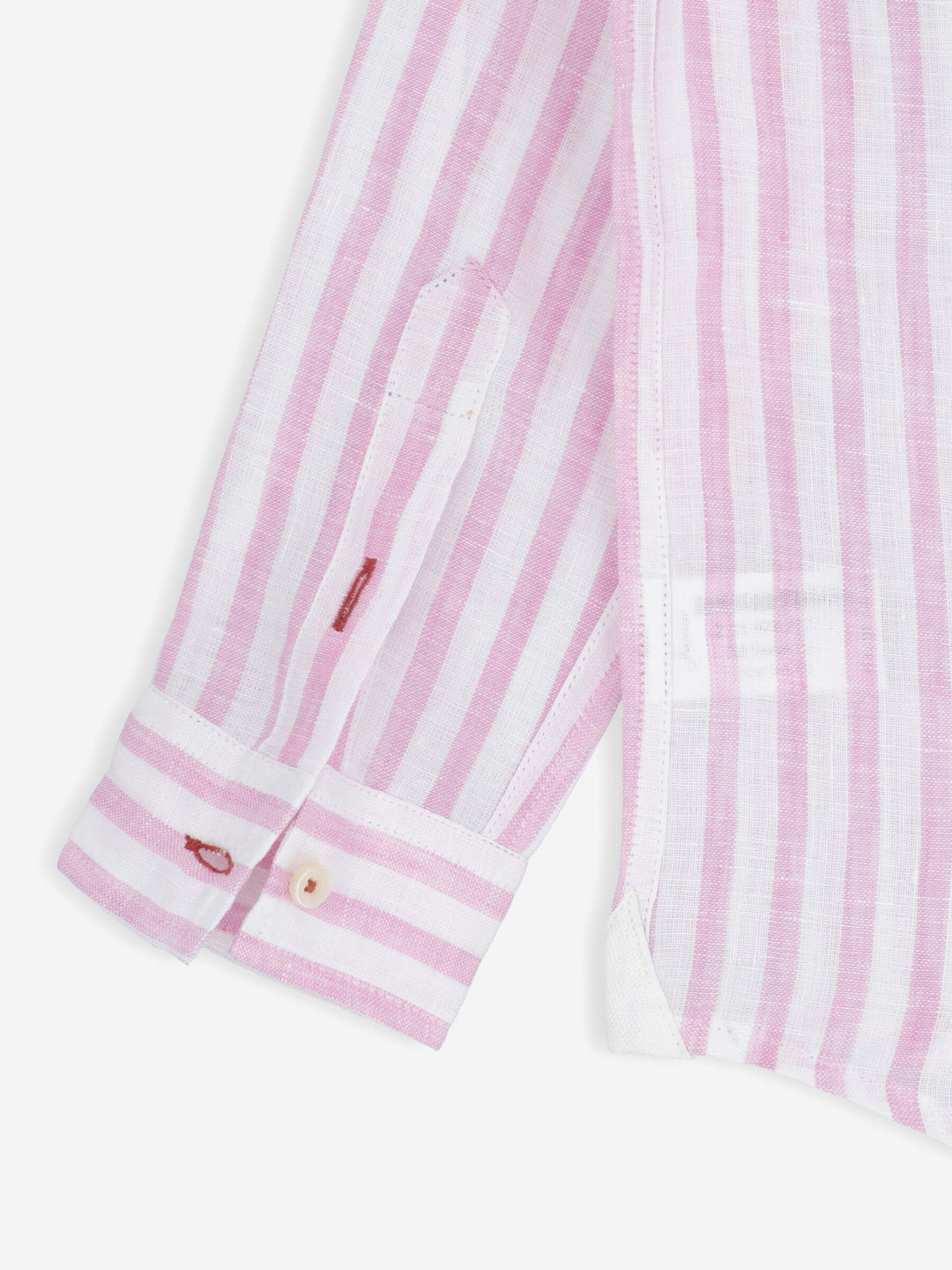 Pink Striped 100% Linen Long Sleeve Casual Shirt