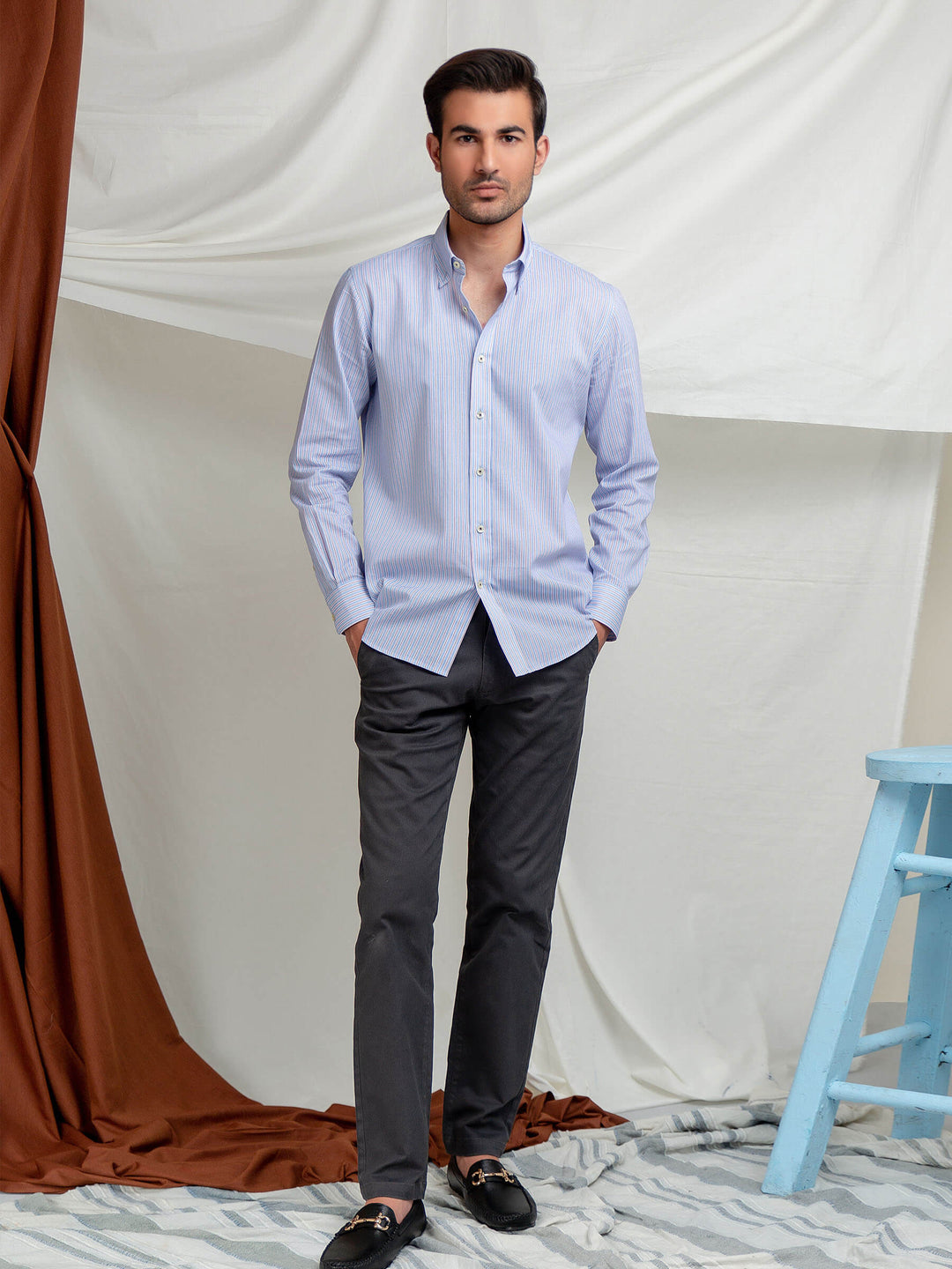 Pink & Blue Striped Button Down Shirt Brumano Pakistan