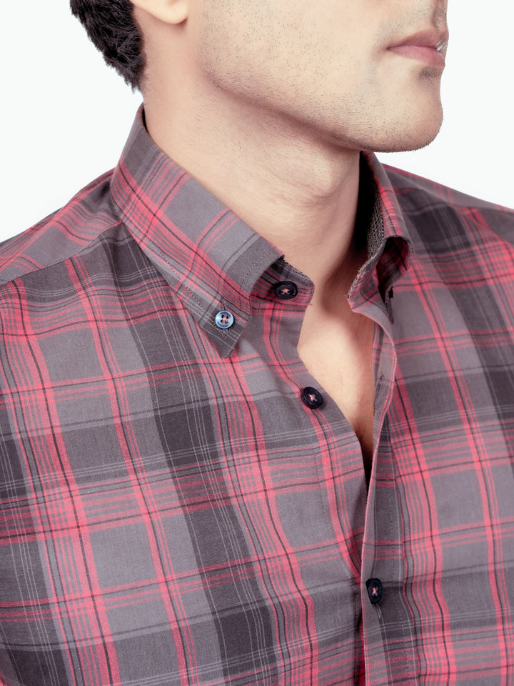 Pink & Grey Checkered Shirt Brumano Pakistan
