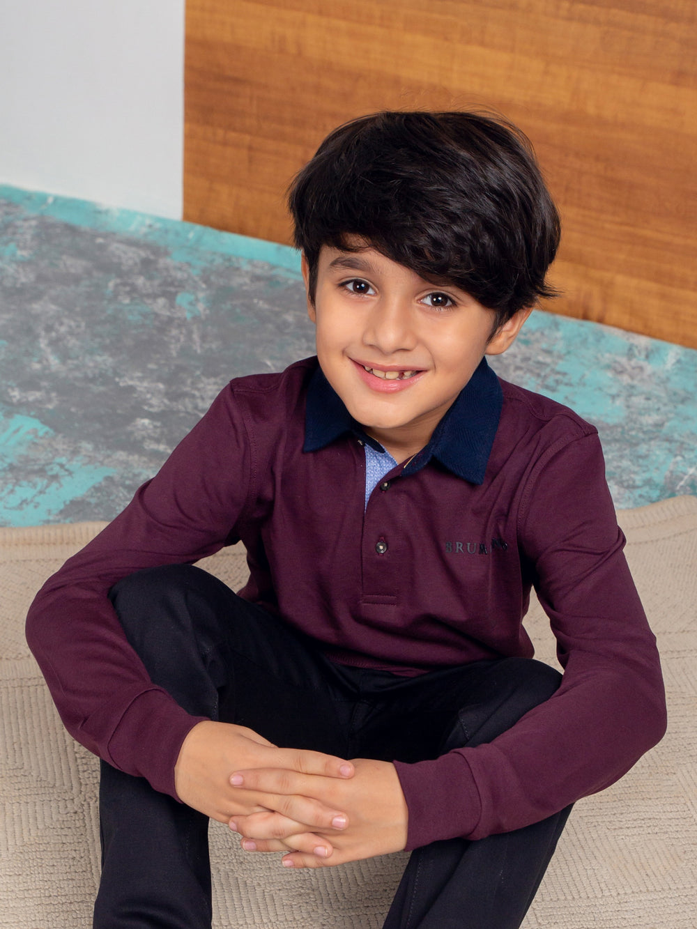 Purple casual full sleeve polo shirt with contrasting collar brumano pakistan