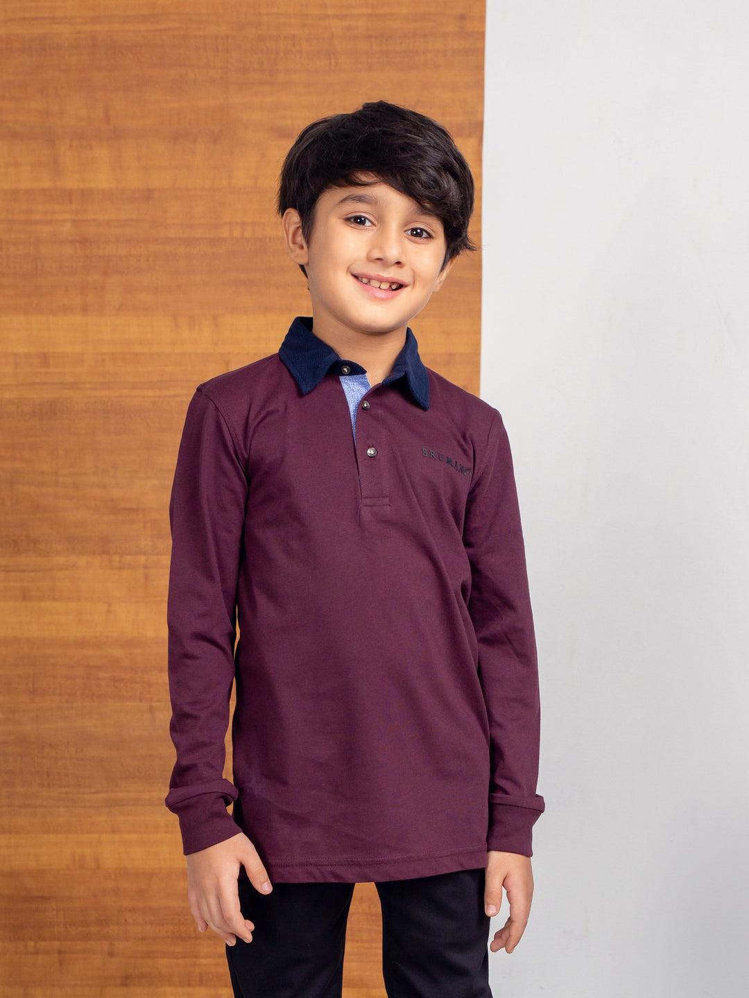 Purple casual full sleeve polo with contrasting collar brumano pakistan