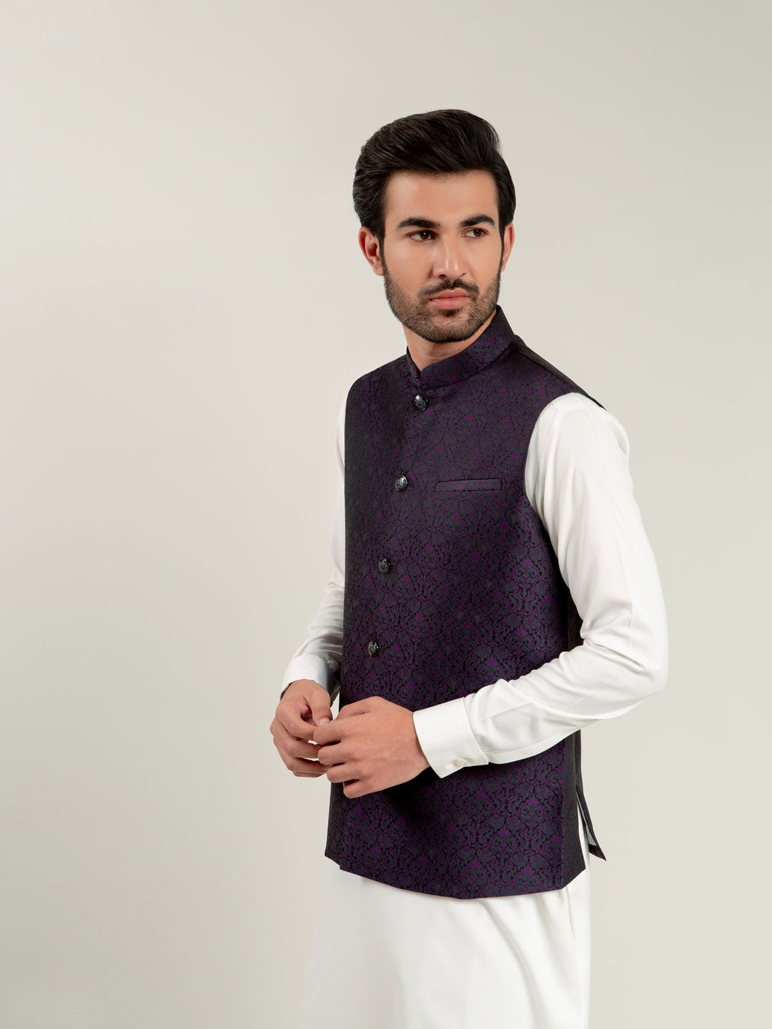Purple Jacquard Waistcoat Brumano Pakistan