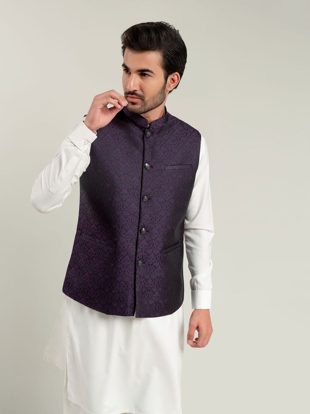 Purple Jacquard Waistcoat Brumano Pakistan