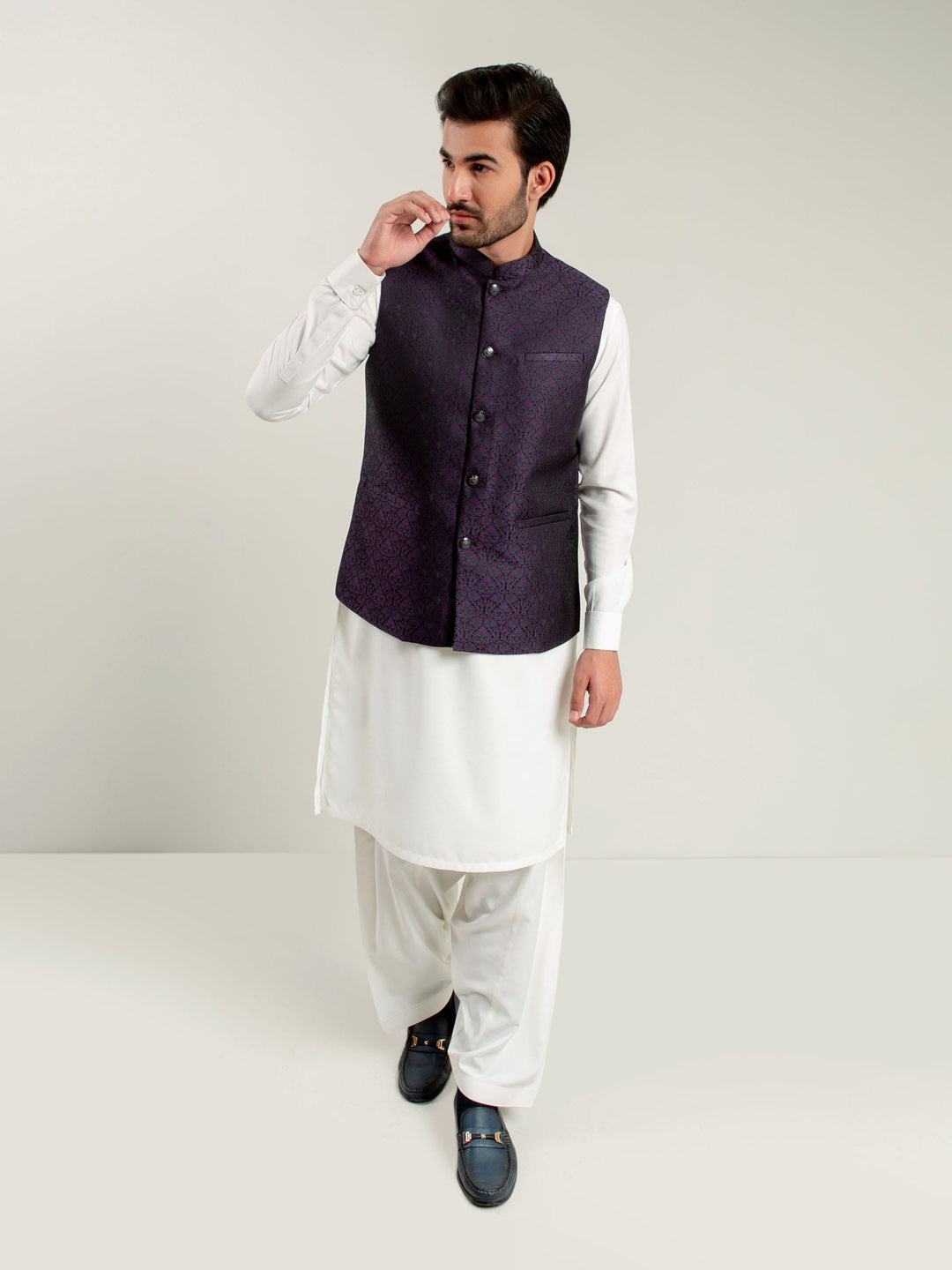 Purple Jacquard Waistcoat Brumano Pakistan