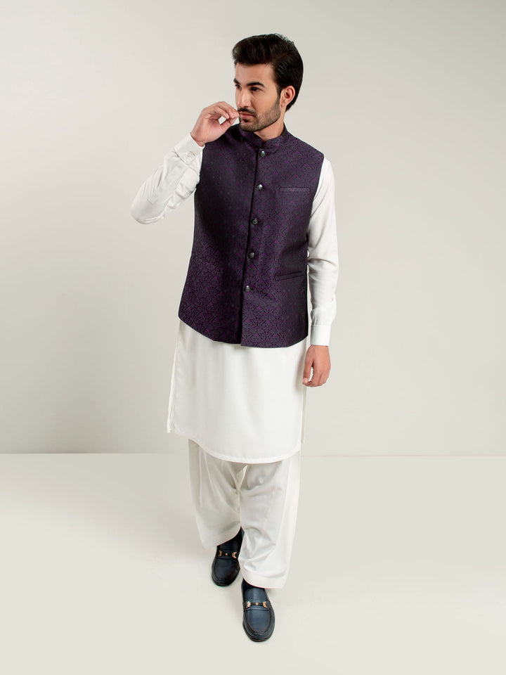 Purple Jacquard Waistcoat Brumano Pakistan
