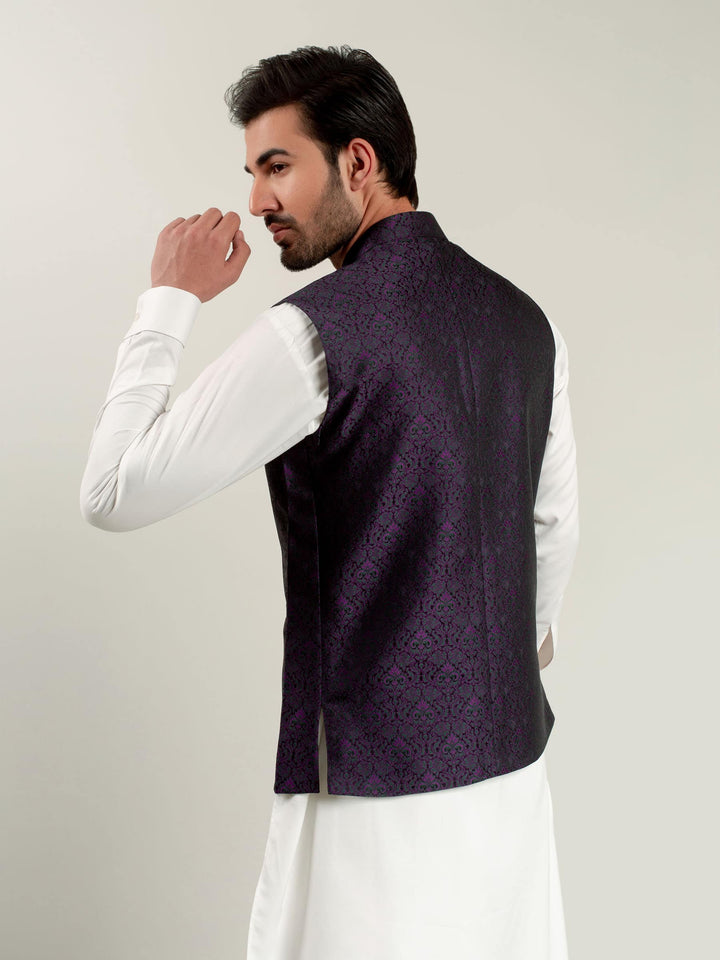 Purple Jacquard Waistcoat Brumano Pakistan