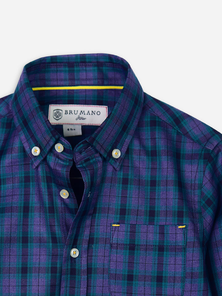 Purple & Blue Flannel Checkered Casual Shirt Brumano Pakistan