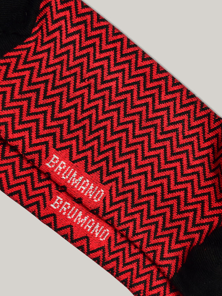 Red & Black Zig-Zag Cotton Socks Brumano Pakistan