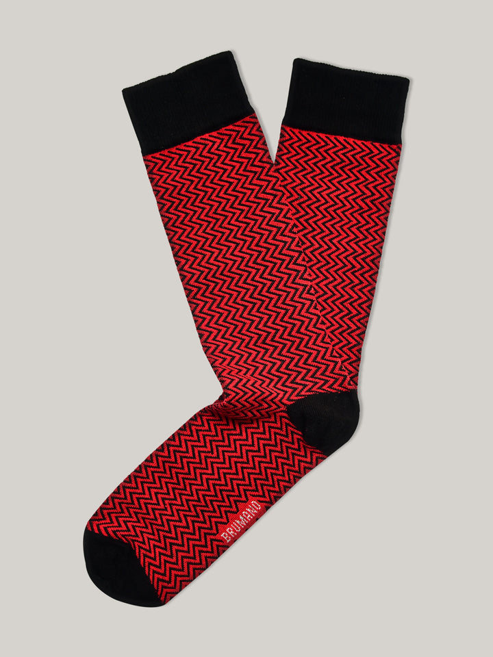 Red & Black Zig-Zag Cotton Socks Brumano Pakistan
