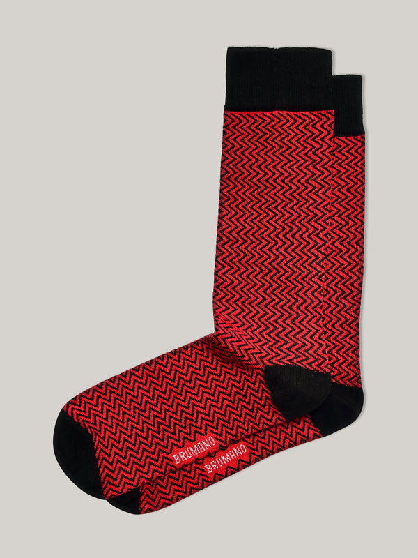 Red & Black Zig-Zag Cotton Socks Brumano Pakistan