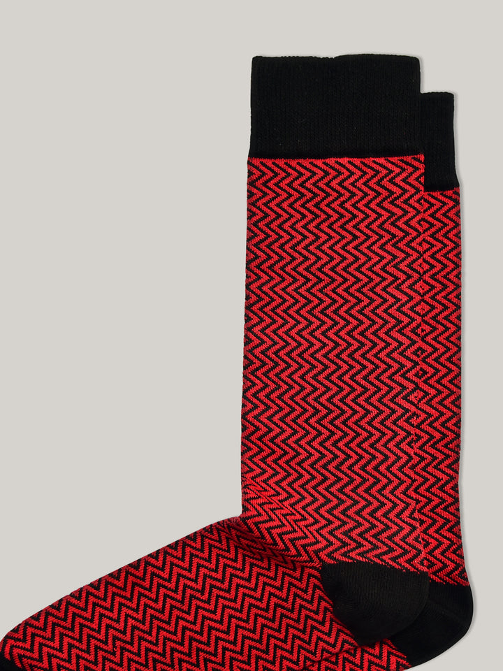 Red & Black Zig-Zag Cotton Socks Brumano Pakistan