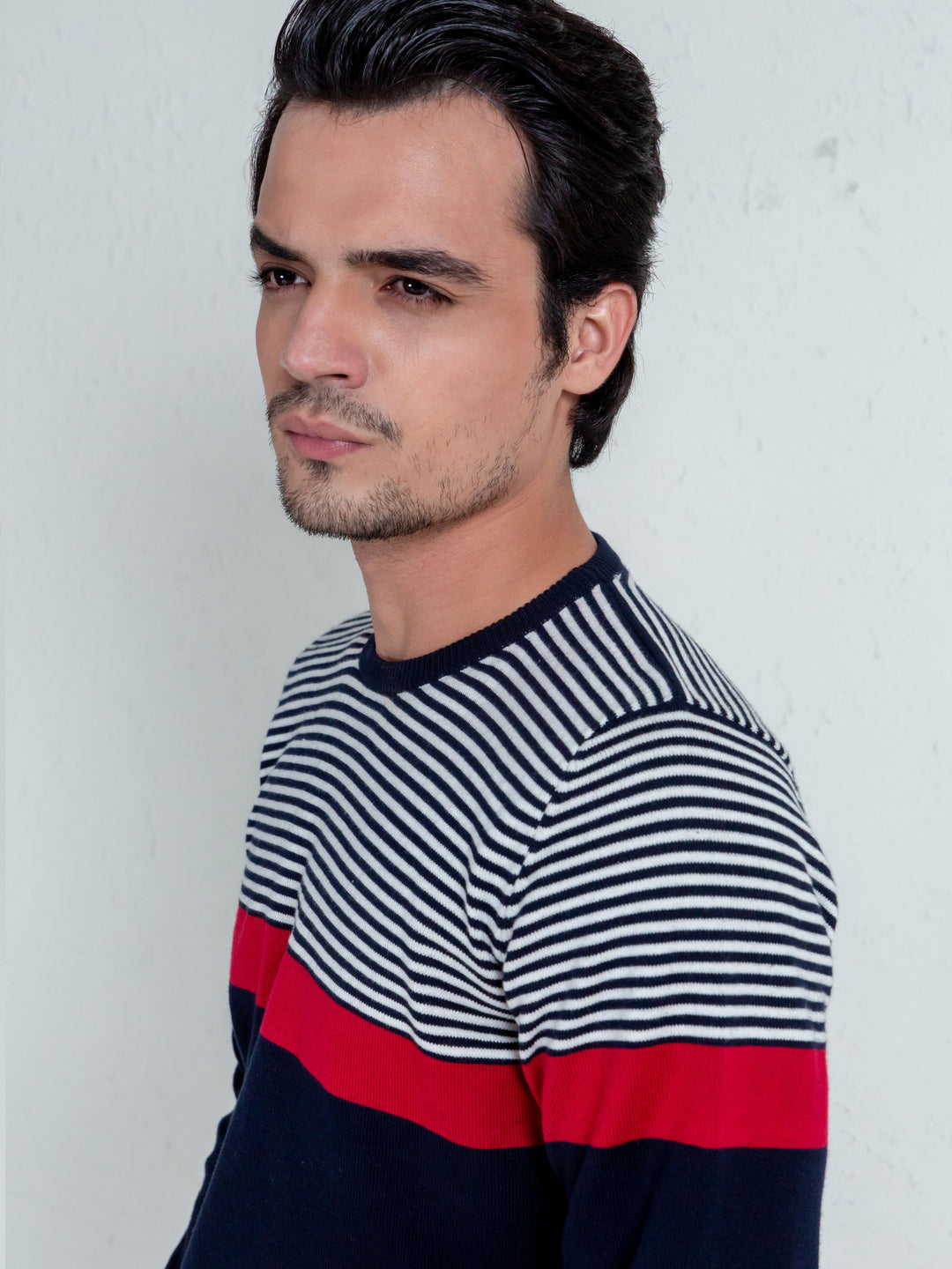 Red & Blue Contrasting Striped Sweater Brumano Pakistan