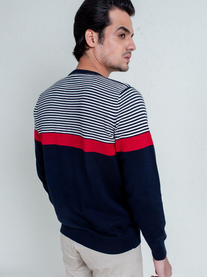 Red & Blue Contrasting Striped Sweater Brumano Pakistan