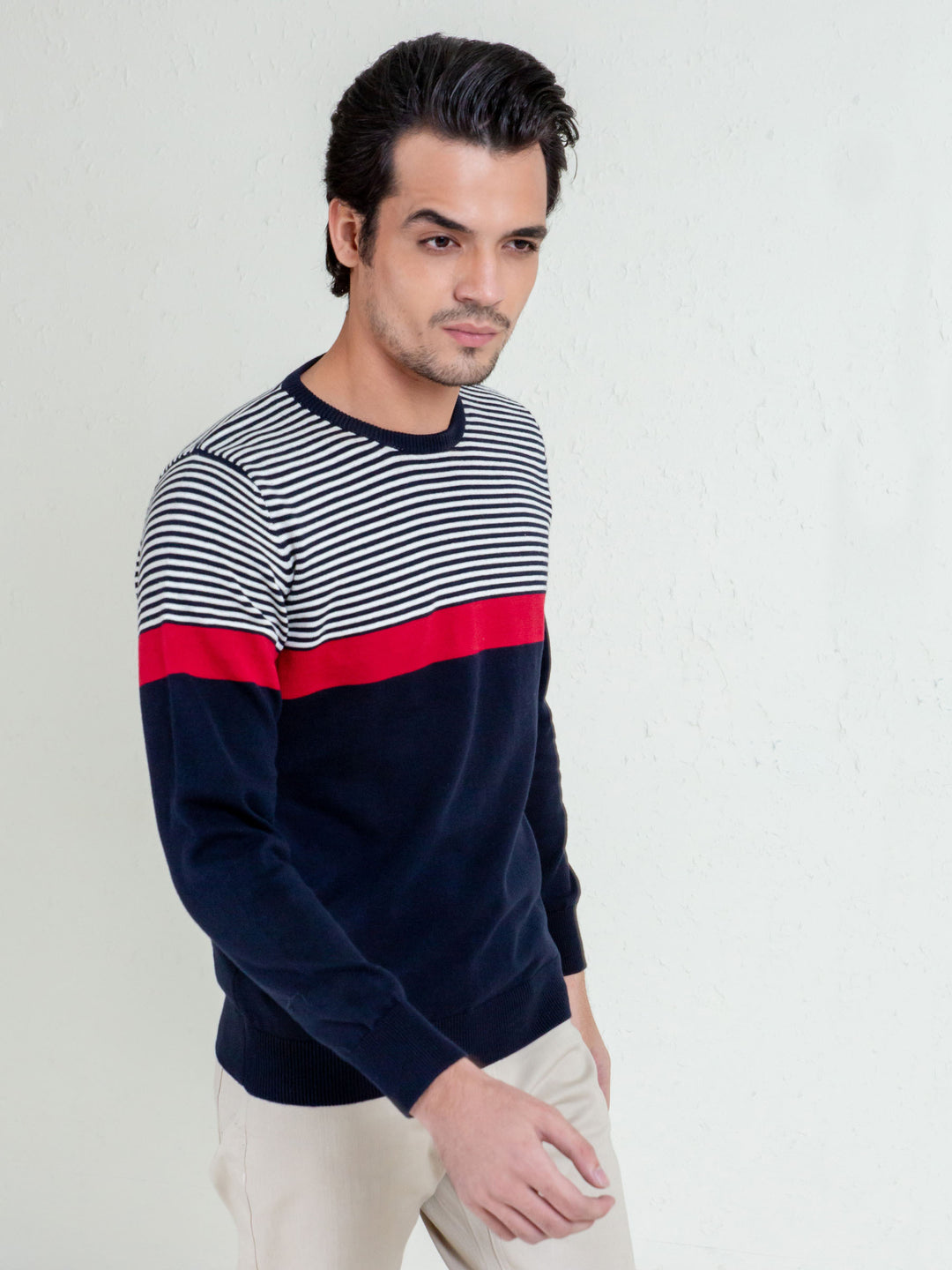 Red & Blue Contrasting Striped Sweater Brumano Pakistan