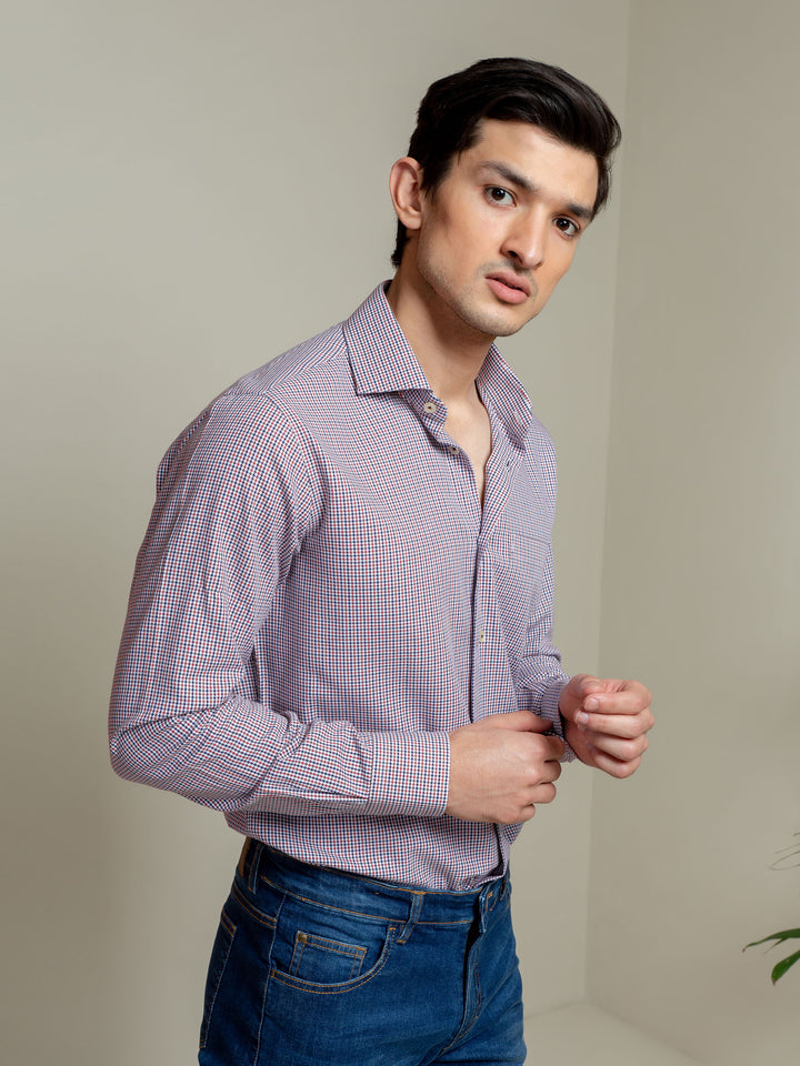 Red & Blue Houndstooth Formal Shirt Brumano Pakistan