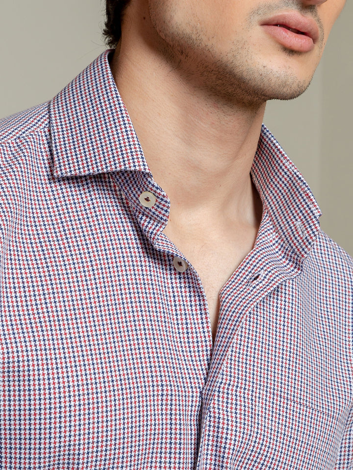 Red & Blue Houndstooth Formal Shirt Brumano Pakistan