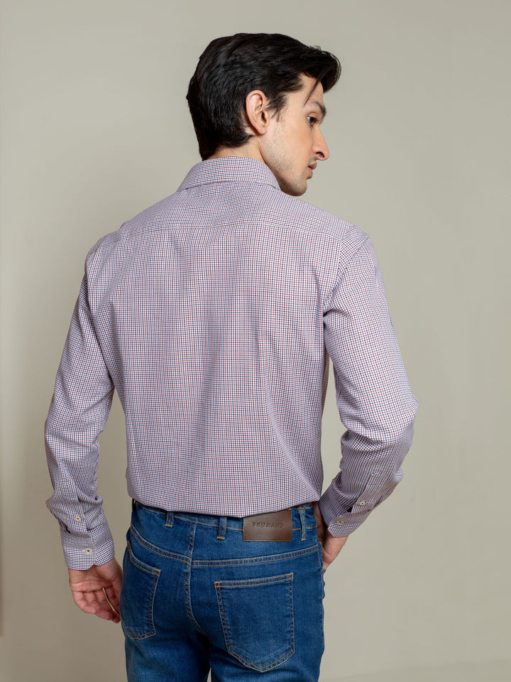 Red & Blue Houndstooth Formal Shirt Brumano Pakistan