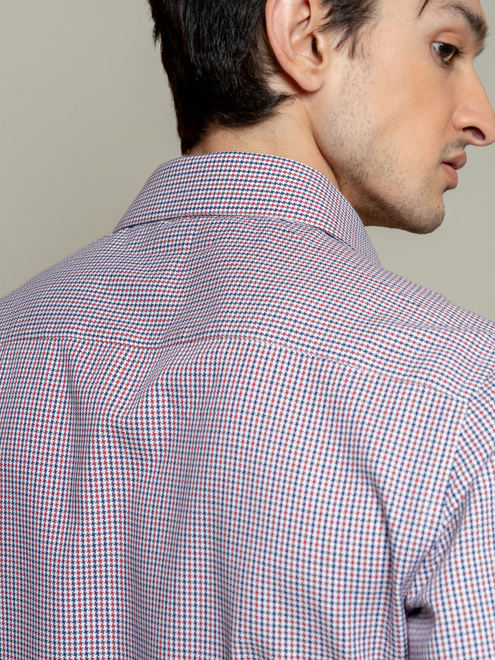 Red & Blue Houndstooth Formal Shirt Brumano Pakistan