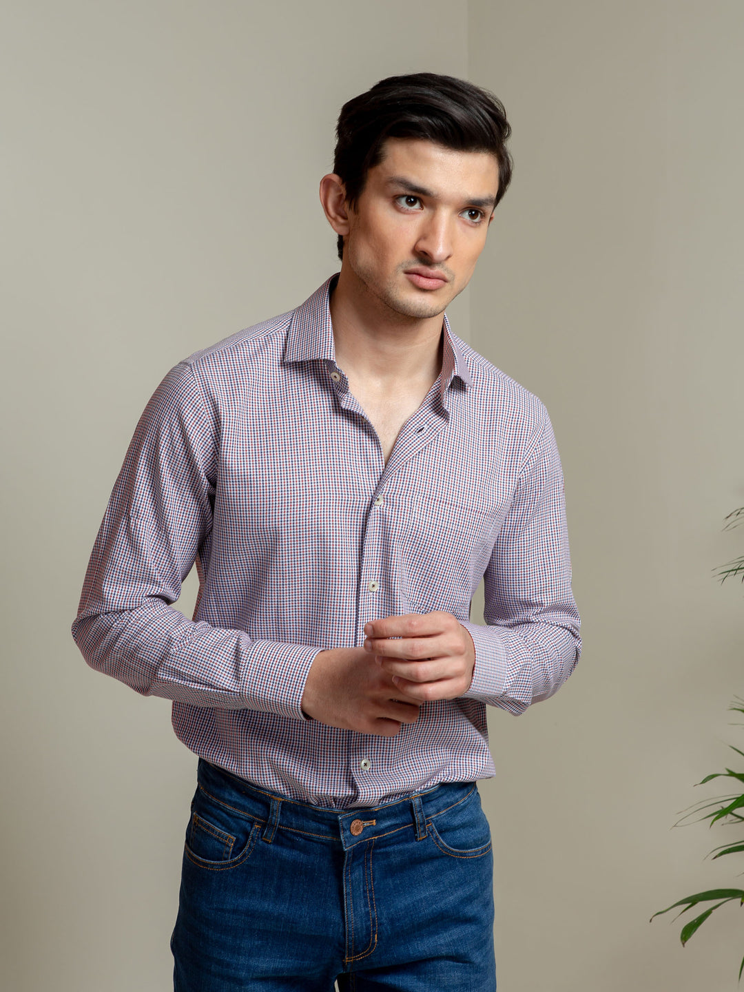 Red & Blue Houndstooth Formal Shirt Brumano Pakistan